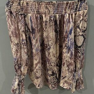 Ariella Beige and Brown Snake-Print Off-Shoulder Blouse